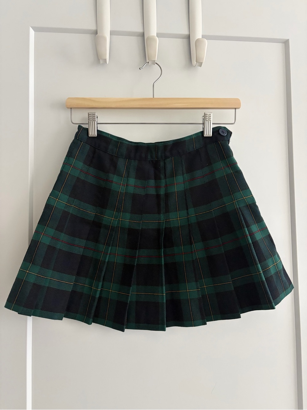 American Apparel Green and Navy Plaid Pleated Tennis Mini Skirt